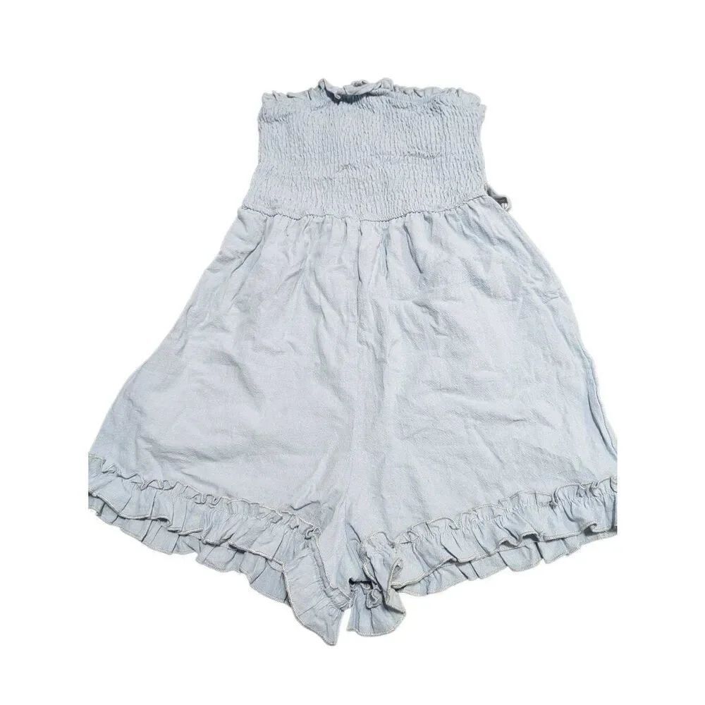 Shein Tiered Ruffle Romper Blue Women's M